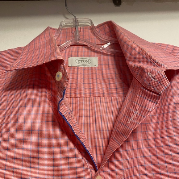 ETON men's dress shirt in pink/navy tattersall check, size 41/16 - Picture 3 of 6